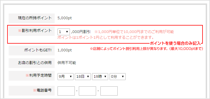ポイントを使う場合のみ記入