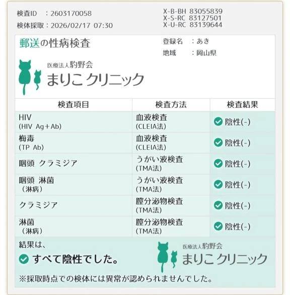 🌸性病検査結果🌸