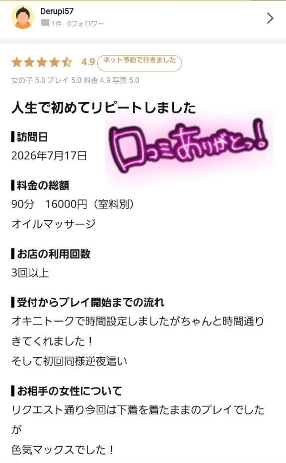 【お礼写メ日記】