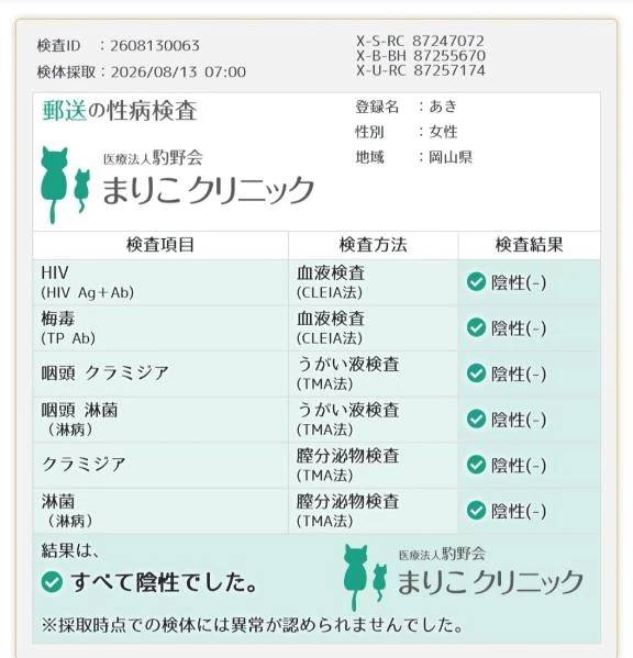 🌸性病検査結果🌸