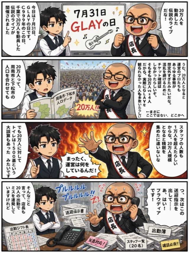 伝説!本日はGLAYが20万人ライブをした日です!