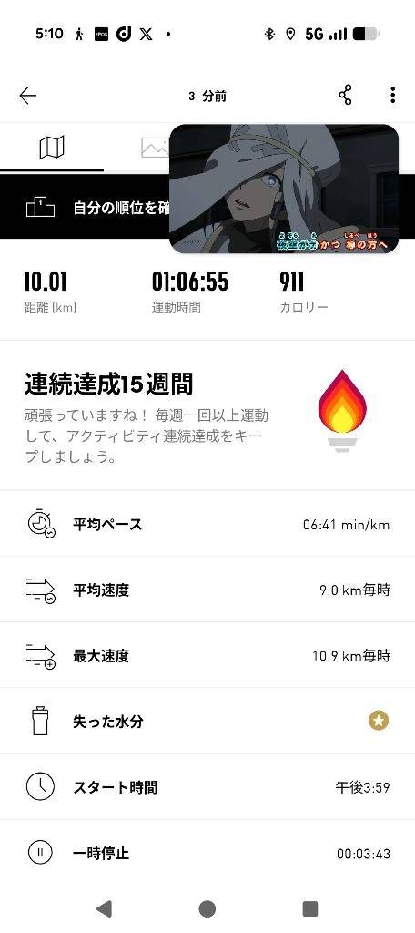 ㊗️10km、平均キロ6分41秒✌️