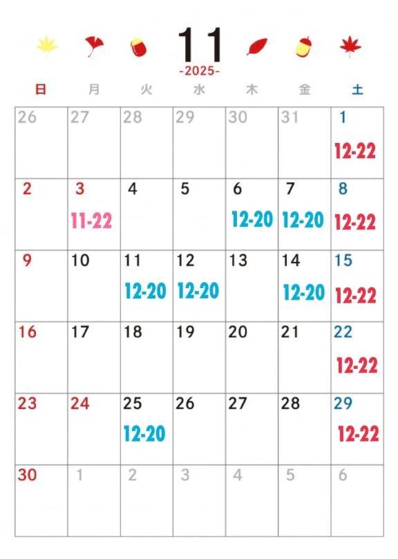【11月の出勤予定🍁】