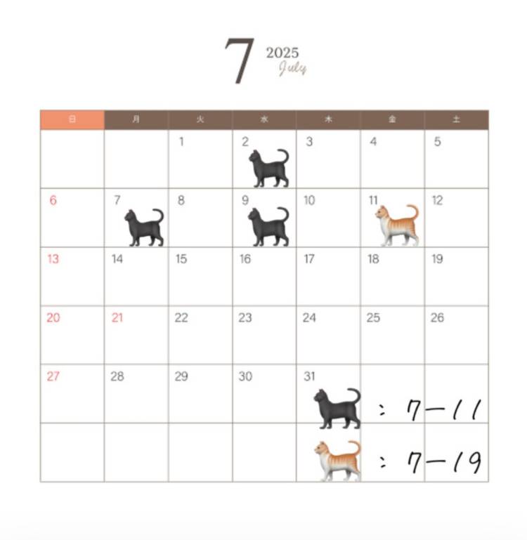 🐾7月前半シフト🐾