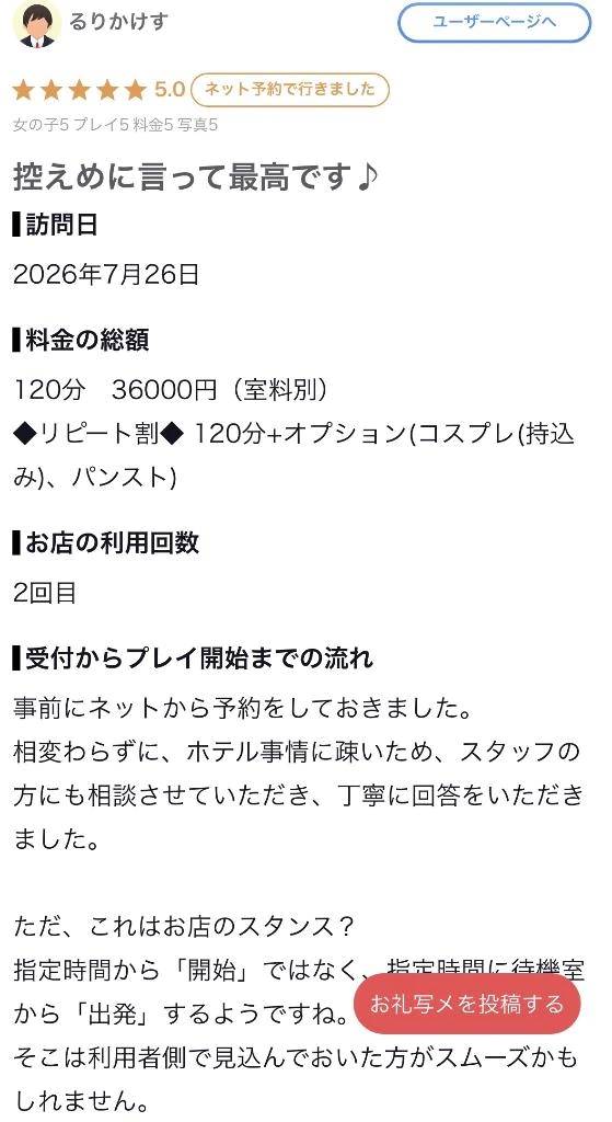 【お礼写メ日記】
