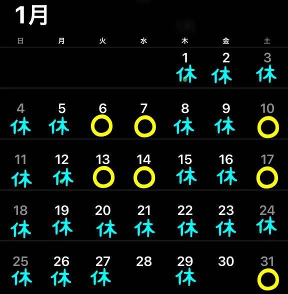 1月の予定と空き枠