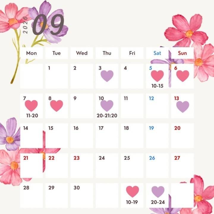 💐９月前半出勤日💐