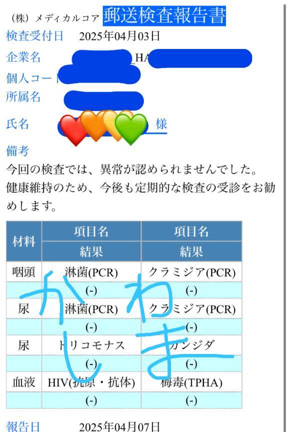 検査結果のお知らせ