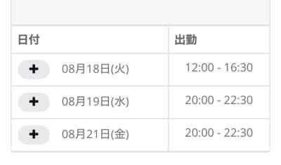 今週の出勤日更新?
