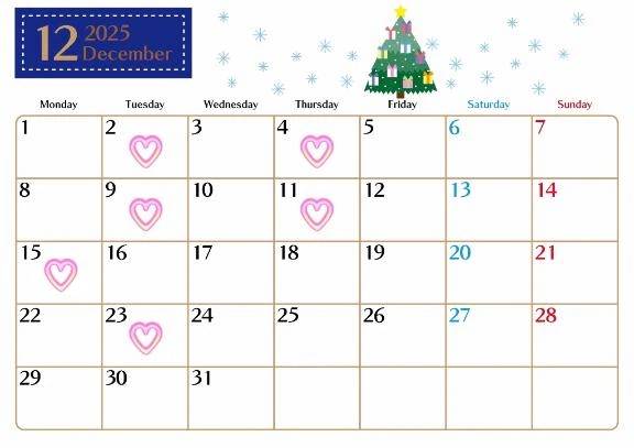 【お知らせ】12月出勤予定🎄