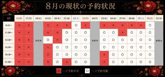 8月現状の予約状況🤍
