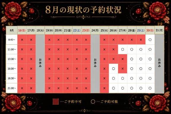 8月現状の予約状況🤍
