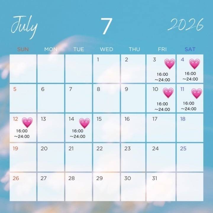 7月前半のカレンダー💗夏への扉