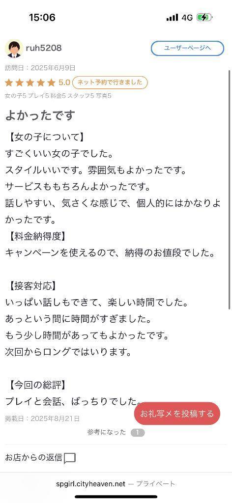 【お礼写メ日記】