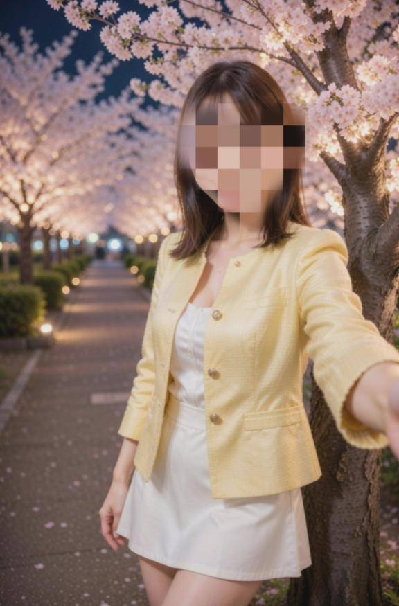 夜桜の下で酔って