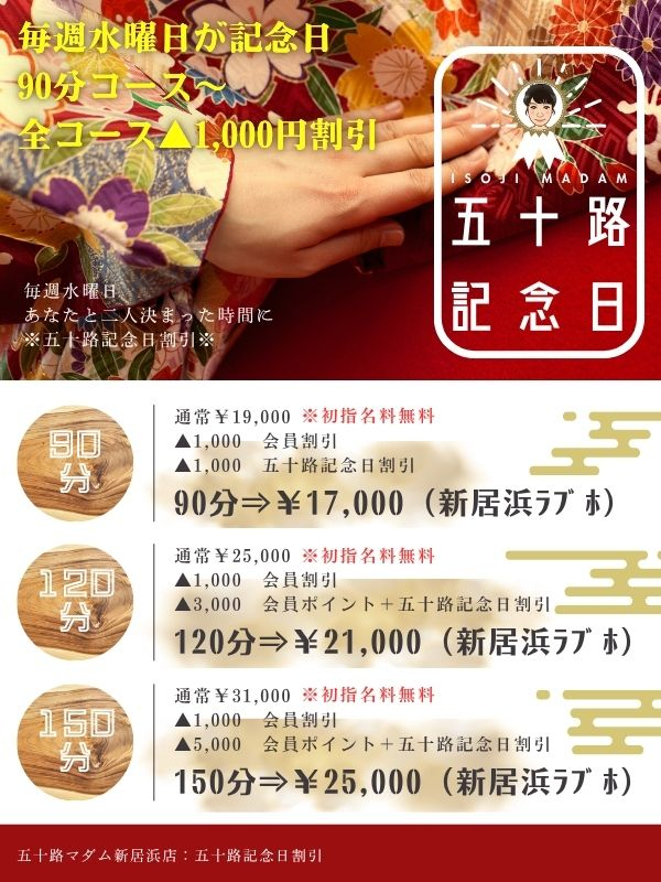 ◇五十路記念日割引～祝創業20周年（五十路マダム 新居浜店(カサブランカグループ)）