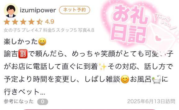 【お礼写メ日記】